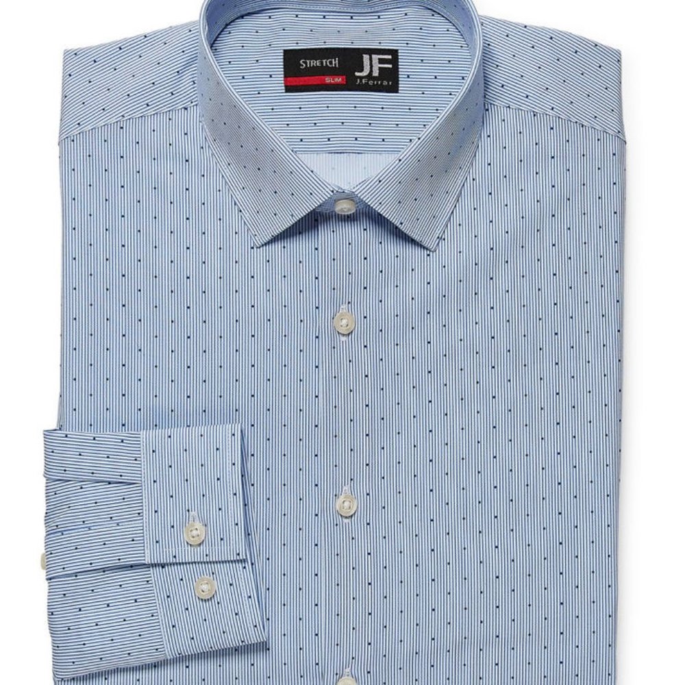 JF J.Ferrar Mens Spread Collar Long Sleeve Easy Care Stretch Dress Shirt